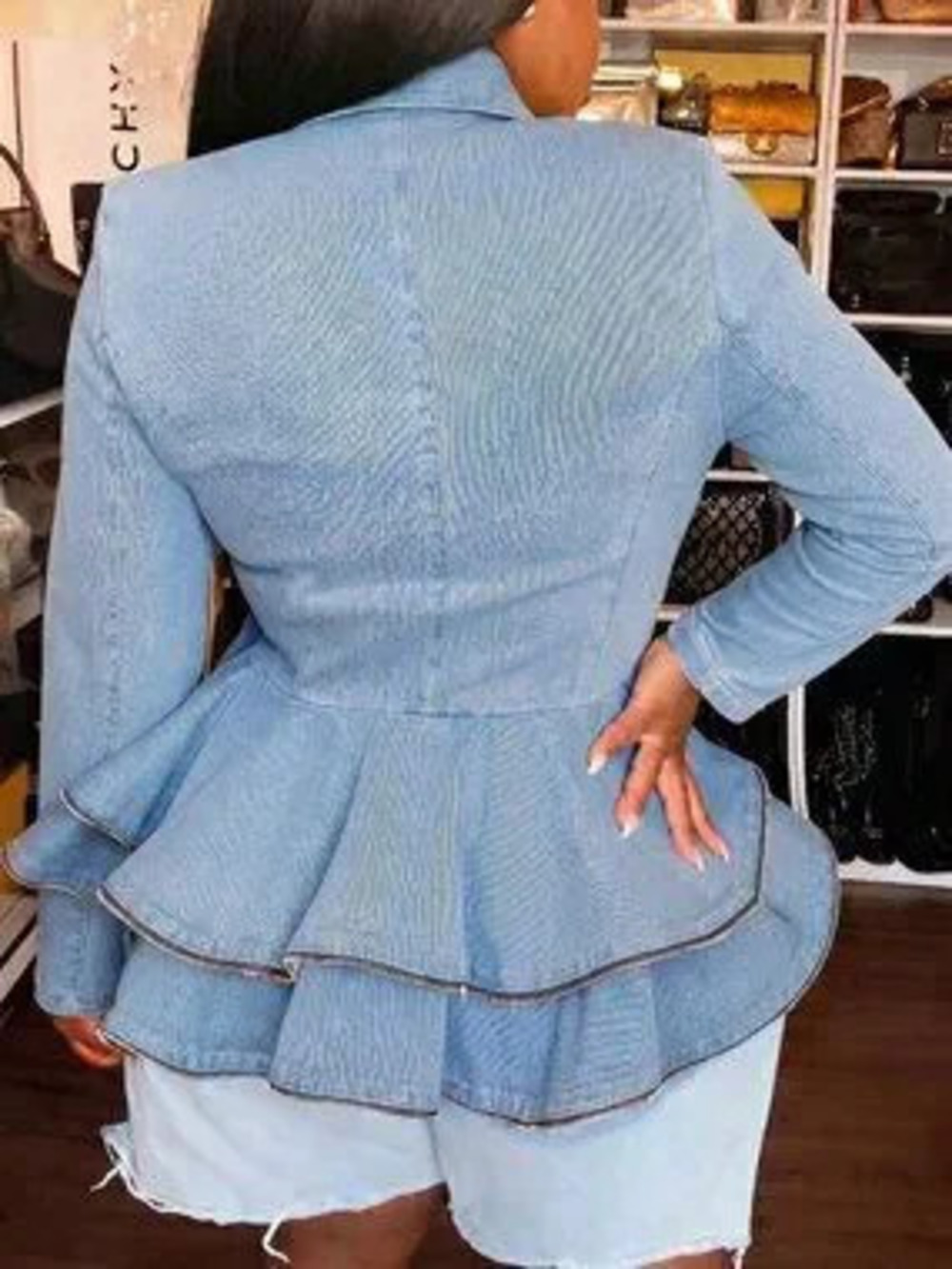 Blue Elegant Women's Denim Blazer Jacket